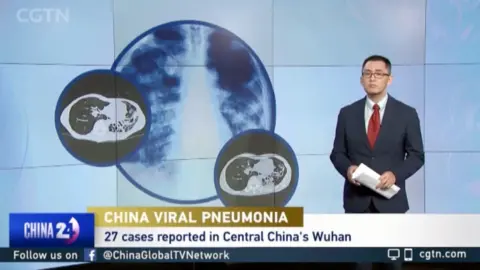 CGTN Screenshot from CGTN reporting 27 cases of "viral pneumonia"