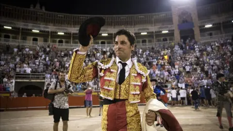 AFP Spanish matador Francisco Rivera Ordonez "Paquirri" waves after the bullfight at the Coliseo Balear in Palma de Mallorca on August 3, 2017