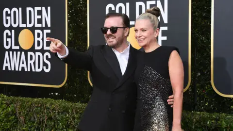 Getty Images Ricky Gervais with Jane Fallon