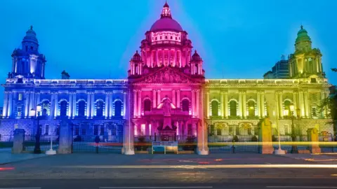 Getty Images Belfast City Hall in Eurovision colours