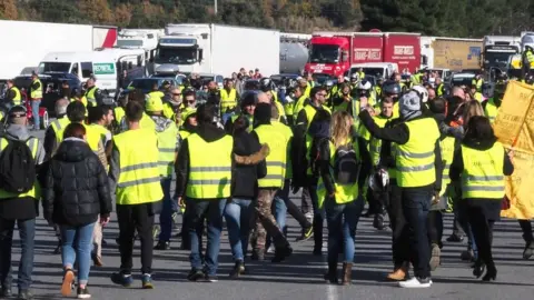 AFP Protesters demonstrate at the A9 highway toll of Le Boulou, southern France on 22 December 2018