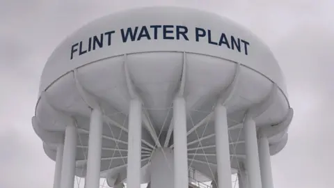 Reuters The top of a water tower is seen at the Flint Water Plant in Flint, Michigan in this January 13, 2016 file photo