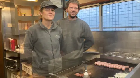 BBC/Andrew Turner Mel and Jimmy Wilson run Barrie's Tea Stall