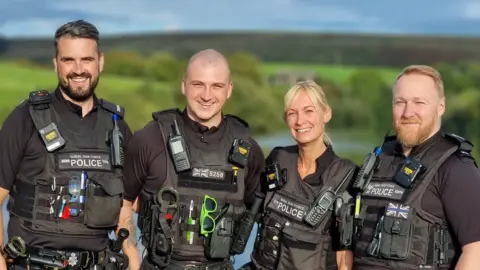 Lancashire Police Left to right: PC Sean Dalby, PC Anthony Carney, PC Helen Williams and Sgt Darren Carr