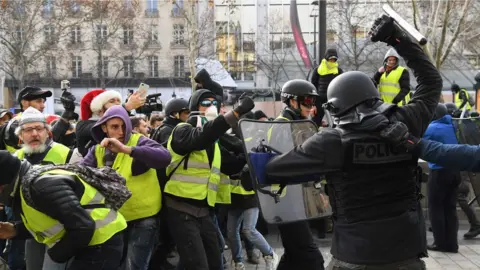 AFP Police push back protesters in Paris