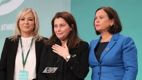 PA Media Michelle O'Neill, Palestinian ambassador to Ireland Dr Jilan Wahba Abdalmajid and Mary Lou McDonald