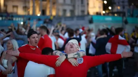Reuters The final whistle is heard in London's Trafalgar Square - confirming England's passage to the Euro 2020 semi-finals