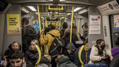 Getty Images Packed underground train during Covid-19 outbreak