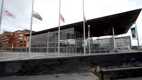 Getty Images  Flags at half mast at the Senedd