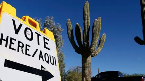 Getty Images A sign directs voters to a polling station in Cave Creek, Arizona, on 8 November 2016