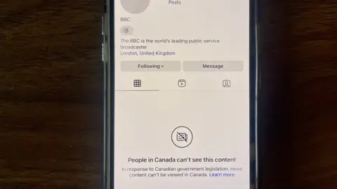 Getty Images What Canadians see when they try to see news on Instagram. Post says People in Canada can't see this content'