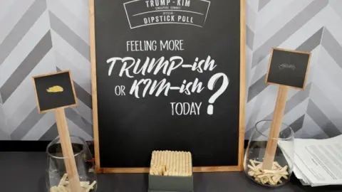 Reuters A dipstick poll set up to measure journalists' preference for food choices linked to Mr Trump and Mr Kim at the dining hall of the media centre, 10 June 2018