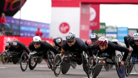 PA Media Wheelchair race with David Weir, Daniel Romanchuk, Marcel Hug