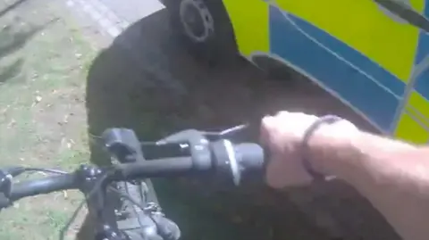 The bike handles from the body cam of the officer