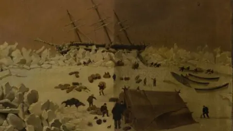 Hull city council Demineralised water was used to clean a thick layer of sooty dust and dirt from the front of 'Hull Whaleship Diana Beset With Ice' , painted in around 1868 by an unknown artist