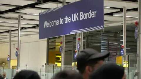 BBC Welcome to the UK border blue sign