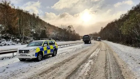 Derbyshire Police Coaches stranded on A61 in Dronfield, Derbyshire