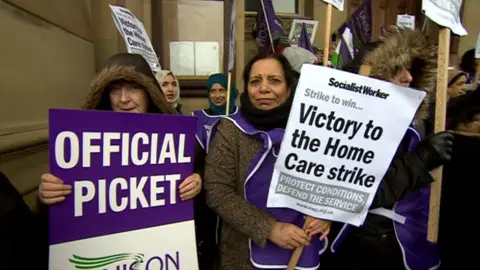 BBC Care home workers at the strike