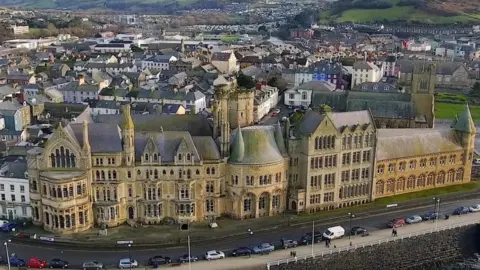 Aberystwyth University Image of the Old College from a distance taken by a drone