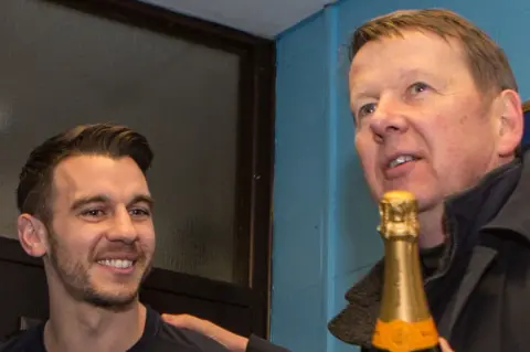 Andy Rowland/Wycombe Wanderers Matt Bloomfield and Bill Turnbull