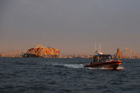 Reuters A view of the Dali cargo vessel which crashed into the Francis Scott Key Bridge causing it to collapse in Baltimore, Maryland, US, on 26 March 2024