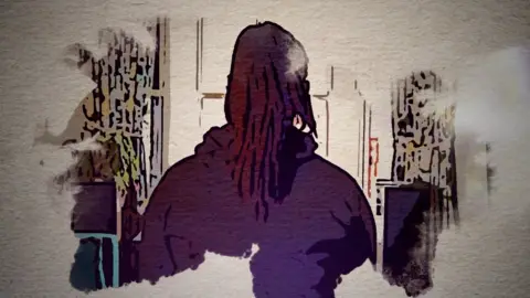 BBC An animated picture of Ellie, from behind