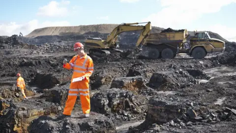 Getty Images coal worker standing on coal