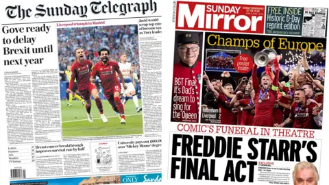 The front pages of the Sunday Telegraph and Sunday Mirror