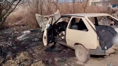 Ukrainian intelligence A car blown up in occupied Ukraine