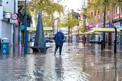 Alamy A flooded street in Worksop