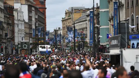 Getty Images Fans in Cardiff city centre for the Champions League final