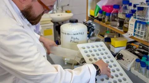 Heriot-Watt University Dr Ross Alexander sets up the hydroponics