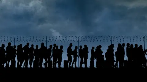 Getty Images Migrants at the El Paso border