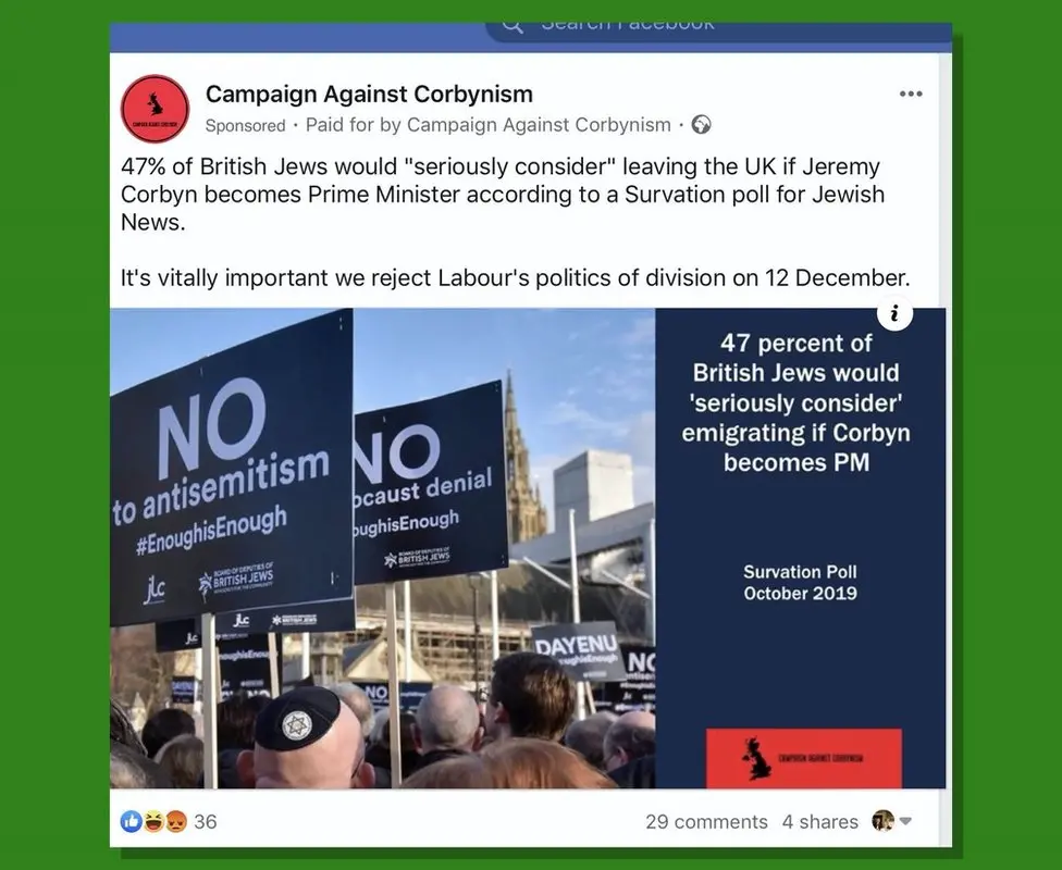Facebook Campaign against Corbynism ad