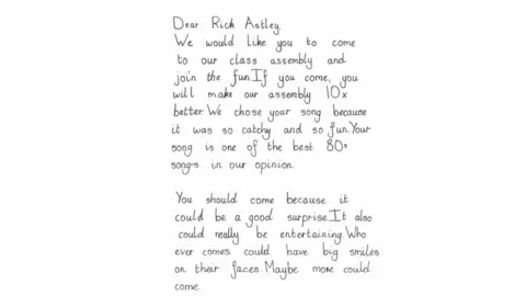 James Payne Pupil's letter to Rick Astley