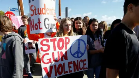 Reuters Students holding signs and demonstrating against gun violence in the US