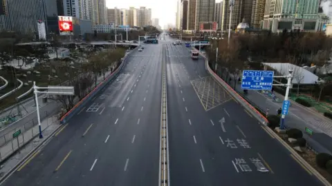 VCG/ Getty Images An empty road in Shijiazhuang