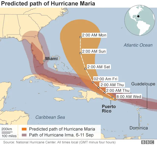 Maria path map also shows Irma's track