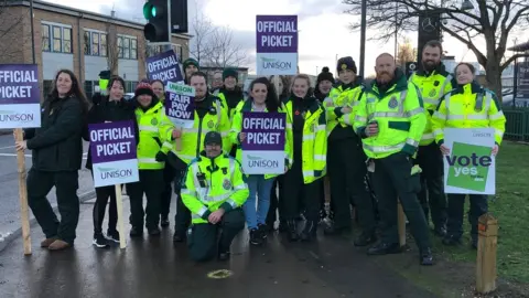 BBC People on a picket line in Gloucester