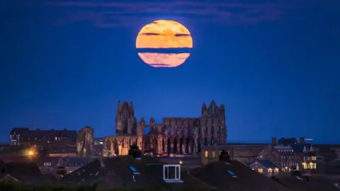 Danny Lawson The "supermoon" rising above Whitby Abbey in Yorkshire.