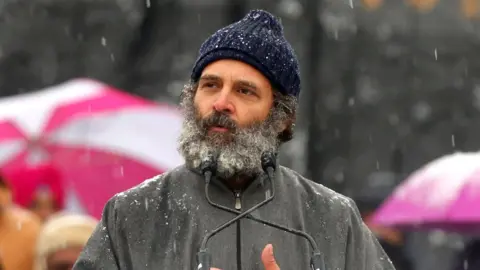 EPA-EFE/REX/Shutterstock Rahul Gandhi giving a speech in Kashmir in January this year
