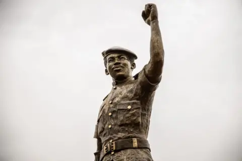 AFP A close shot of the second bronze statue of Burkina Faso's former President Thomas Sankara.