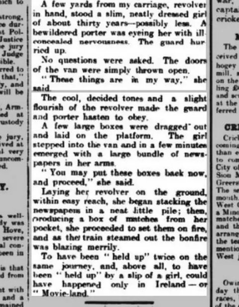 Londonderry Sentinel/British Newspaper Archive Daily Mail correspondent's eyewitness account of Eithne Coyle holding up a train