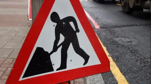 PA Media Roadworks sign