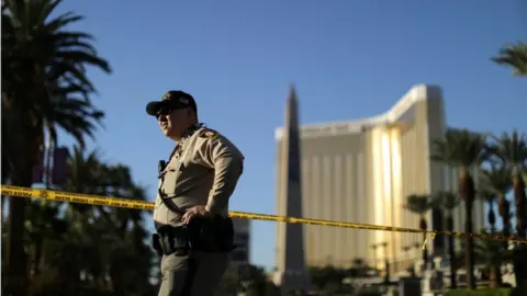 Reuters An officer stands outside of Mandalay Bay hotel