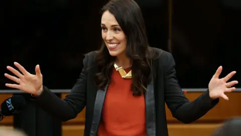 Getty Images Labour leader and prime minister-elect, Jacinda Ardern, speaks to her MPs during a caucus meeting at Parliament on Friday in Wellington, New Zealand
