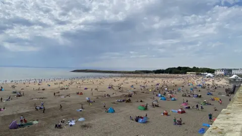 Barry Island beach with crowds on 31 July, 2020