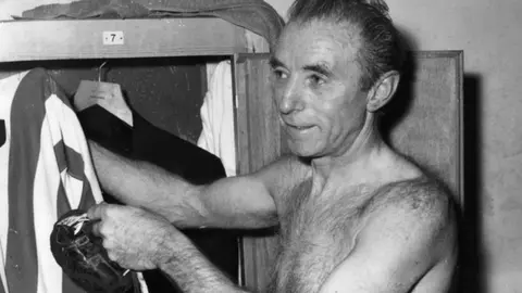 Getty Images Sir Stanley Matthews hanging up his boots aged 50