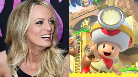 Getty Images/Nintendo Stormy Daniels and Toad from Super Mario