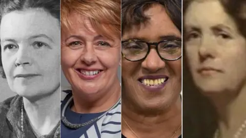 BBC/Getty Images Megan Lloyd-George, Baroness Tanni Grey-Thompson, Betty Campbell and Lady Rhondda